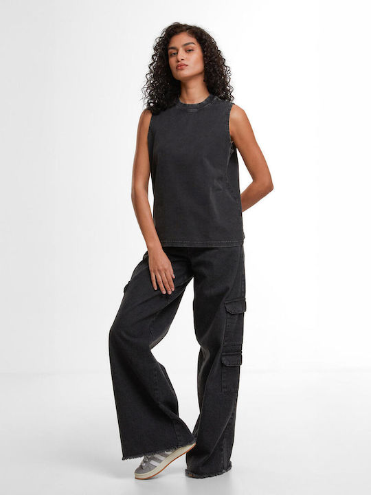 Summer Women's Cotton Sleeveless Black Blouse