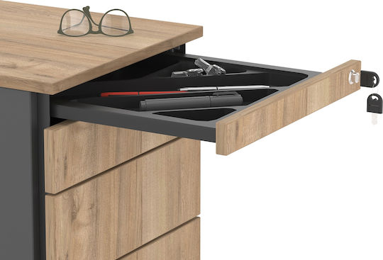 Wooden Office Drawer Unit with Wheels, Lock & Drawers Anthracite 43x59x55cm