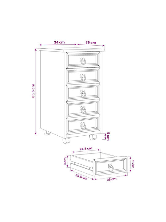 Büroaufbewahrungsschrank aus Massivholz und Metall Weiß 34x39x65.5cm