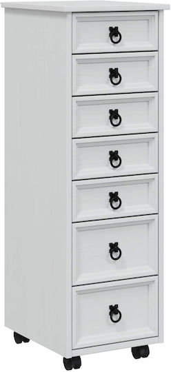 Office Storage Drawer from Solid Wood & Metal with Wheels White 34x39x100cm