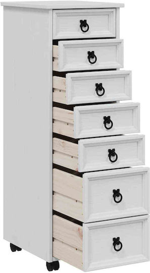 Office Storage Drawer from Solid Wood & Metal with Wheels White 34x39x100cm