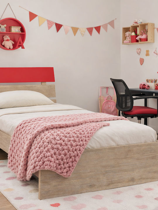 Notă Pat pentru Copii Clasic Single Roșu pentru Saltea 90x190cm
