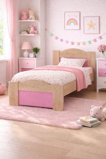 Welle Kinderbett Klassisch Einzeln Beige für Matratze 90x190cm
