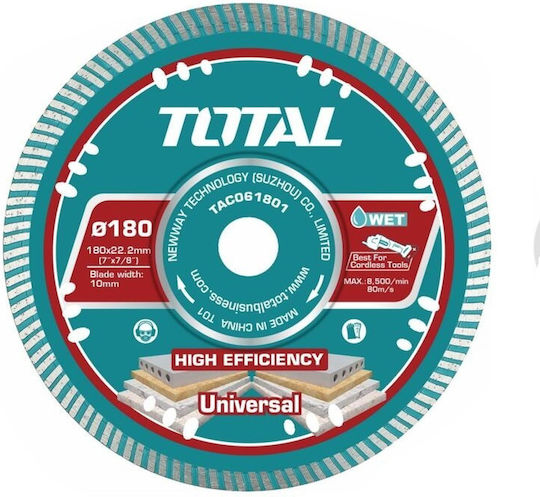 Wet Cutting Diamond Disc 180x22.2x2.2mm Thin for Marble & Granite Total Tac061801