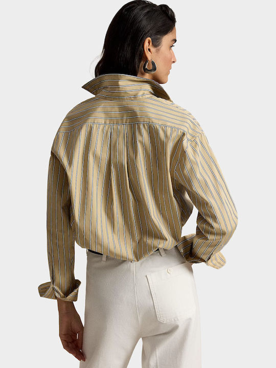 Long Sleeve Women's Shirt Tan Striped