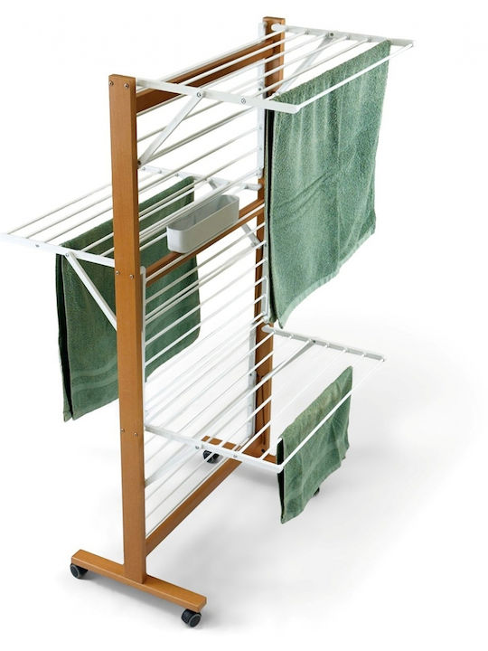 GreenTech Folding Floor Wooden Clothes Drying Rack with Wheels with 25m Hanging Length