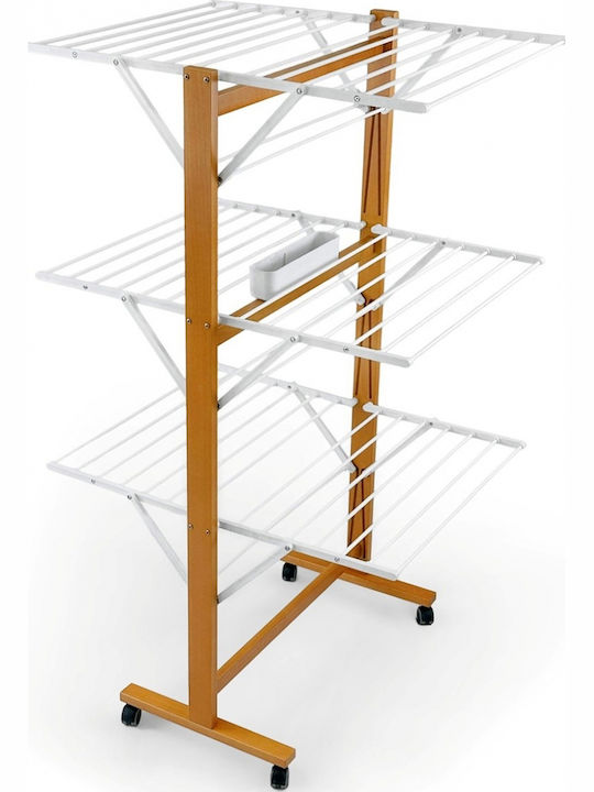 GreenTech Folding Floor Wooden Clothes Drying Rack with Wheels with 25m Hanging Length
