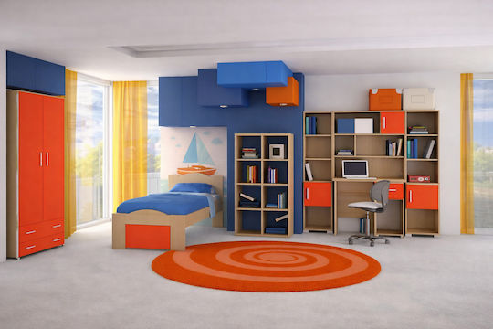 Set Mobilier Camera Copii Kima Bej Stejar 7 Bucăți cu Pat pentru Saltea 110x190 cm
