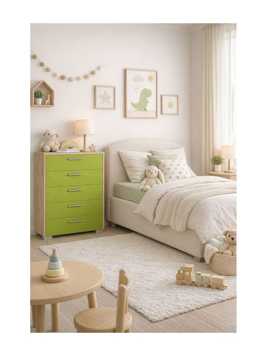 Kinderkommode No 5 Oak-Light Green mit 5 Schubladen 60x45x90cm