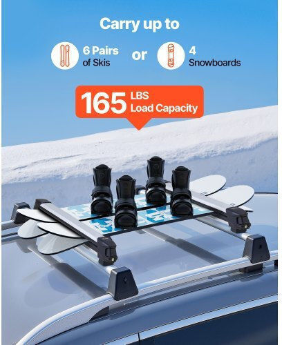 Vevor Dachgepäckträger Für Skiträger & Snowboard Mitnahme Bis Zu 6 Skipaare Oder 4 Snowboards 2 Stück Aluminium Universale Dachgepäckträger Für Autos Mit Schloss & Gummierte Polsterung Basis Angelrutenhalter Passend Für Die Meisten Querträger
