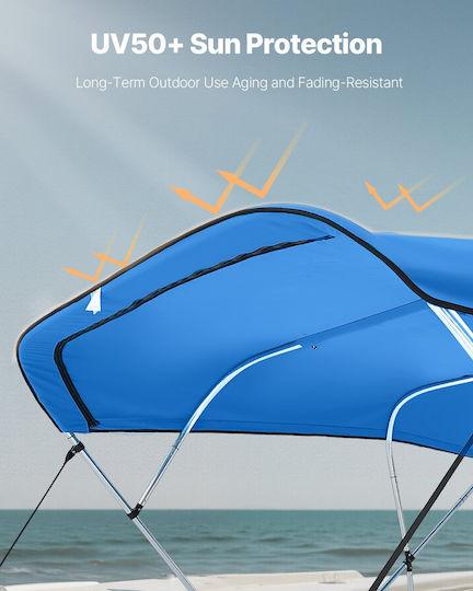 Replacement Top Cover Vevor 4 Bow Bimini Length 2440 Mm Durable 600d Marine Grade Waterproof Boat Shade Cover Storage Tent Sleeve Zipper Easy Installation 2464-2616 Mm W Blue Without Frame