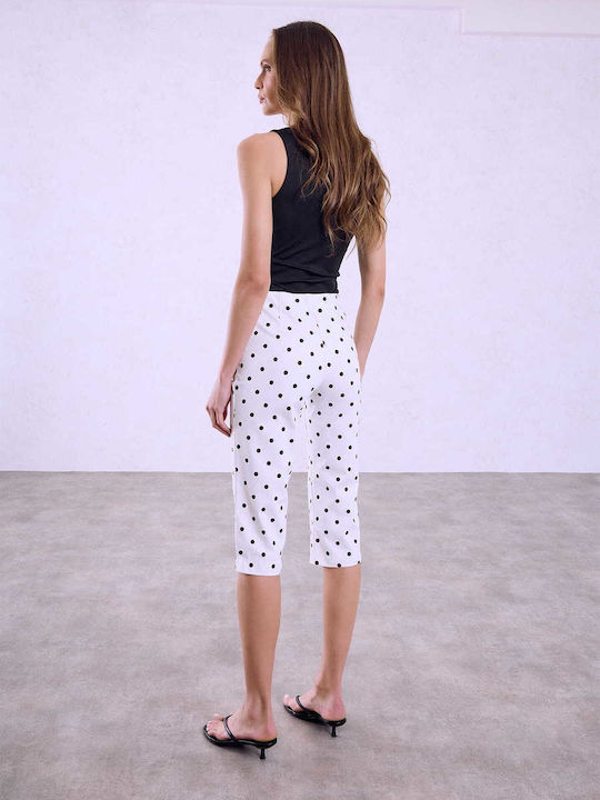 Celestino Women's Capri Trousers Polka Dot Slim Fit Ecru