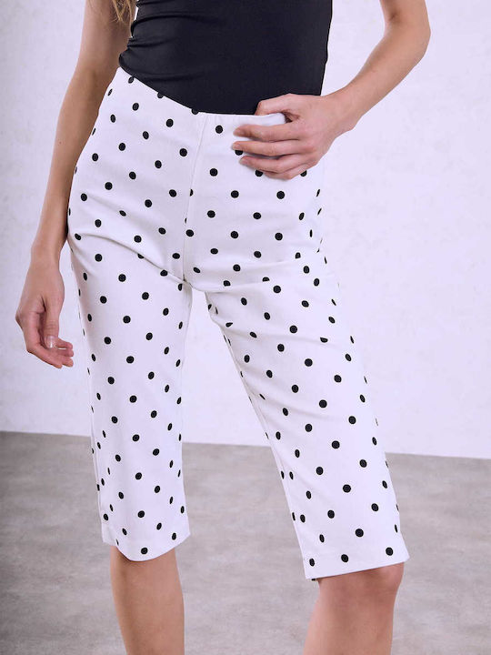 Celestino Women's Capri Trousers Polka Dot Slim Fit Ecru