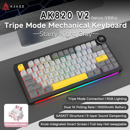 Ajazz AK820 V2 Wireless Gaming Mechanical Keyboard 75% with RGB Lighting (English US)