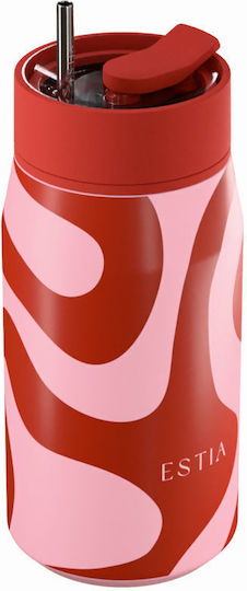Estia Lens Save The Aegean Thermos Stainless Steel Bottle 360ml Coral Waves with Straw