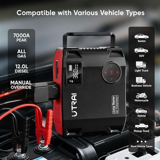Utrai JS5 Tragbarer Batterie-Starter Auto & Motorrad 27000mAh mit Power Bank USB Pumpe Taschenlampe 12V