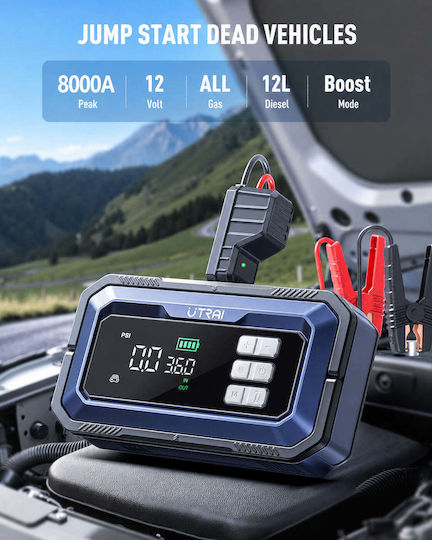 Utrai JS-30 Tragbarer Batterie-Starter Auto & Motorrad 8000A mit Power Bank USB Pumpe Taschenlampe 12V