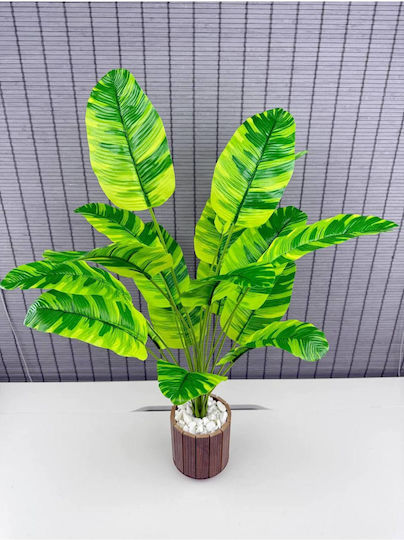 Stewehome Artificial Plant Leaves Wood Potted Plant Banana Striped Brown 12x13 Cm