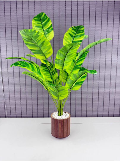 Stewehome Artificial Plant Leaves Wood Potted Plant Banana Striped Brown 12x13 Cm