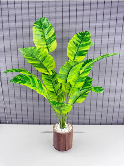 Stewehome Artificial Plant Leaves Wood Potted Plant Banana Striped Brown 12x13 Cm