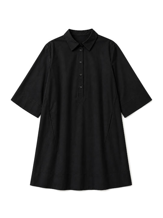Sommer Mini Hemdkleid Schwarz
