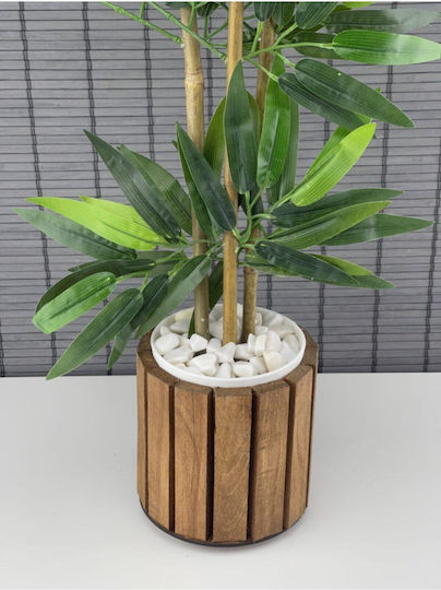 SteweHome Dekoratives Bambusbaum in Holztopf mit Drei Stämmen Beiges 12x13x8 cm