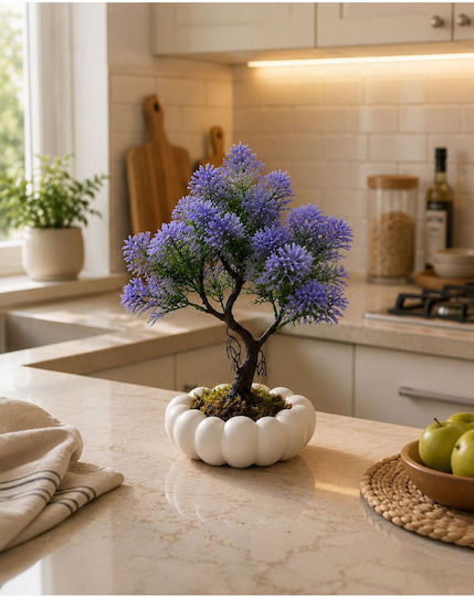 Stewehome Decorative Artificial Purple Bonsai Chrysanthemum White Glossy Pot Purple
