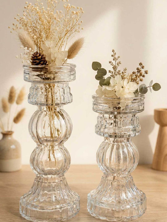 SteweHome Σετ Κηροπήγια Γυάλινα σε Διάφανο Χρώμα 18x23εκ. 2τμχ