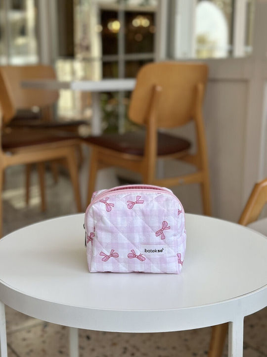 Enpapa Small Makeup Bag Pink Checkered Ribbon Pink 13x13x9 Cm