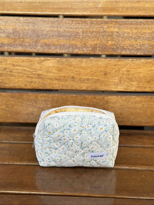 Enpapa Makeup Bag White Daisy Medium Size Green