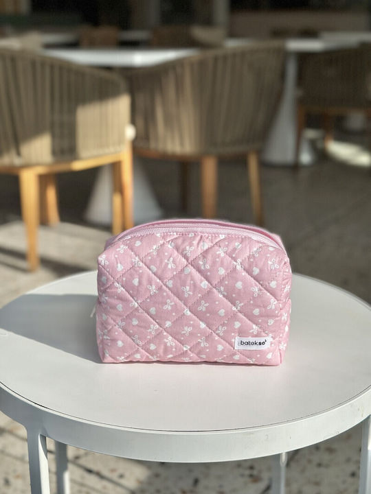 Enpapa Голяма Чанта За Грим Розова Панделка Памук 19x18x7.5 См