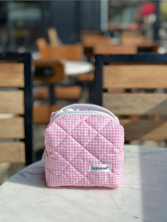 Enpapa Small Makeup Bag Pink Checkered Design Pink 13x13x9 Cm