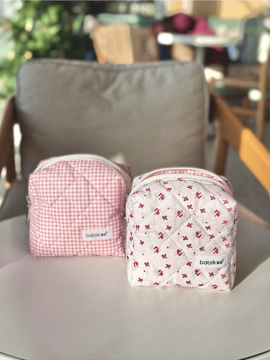Enpapa Set Of 2 Small Makeup Bags Plaid Ribbon Design Burgundy Pink Rose Multicolored 13x13x9 Cm