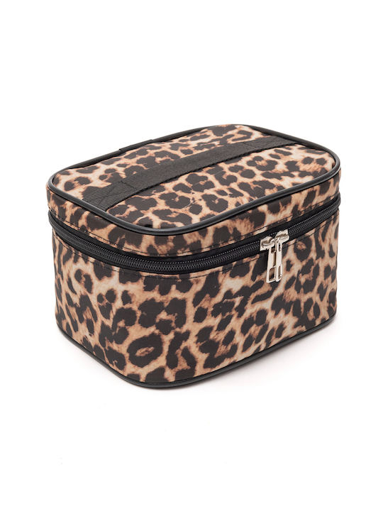 Enpapa Double Layer Large Travel Makeup Bag Functional Cosmetic Organizer Leopard Print