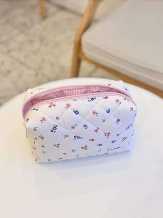 Enpapa Large Makeup Bag Mixed Blue Floral Design White 19x18x7.5 Cm