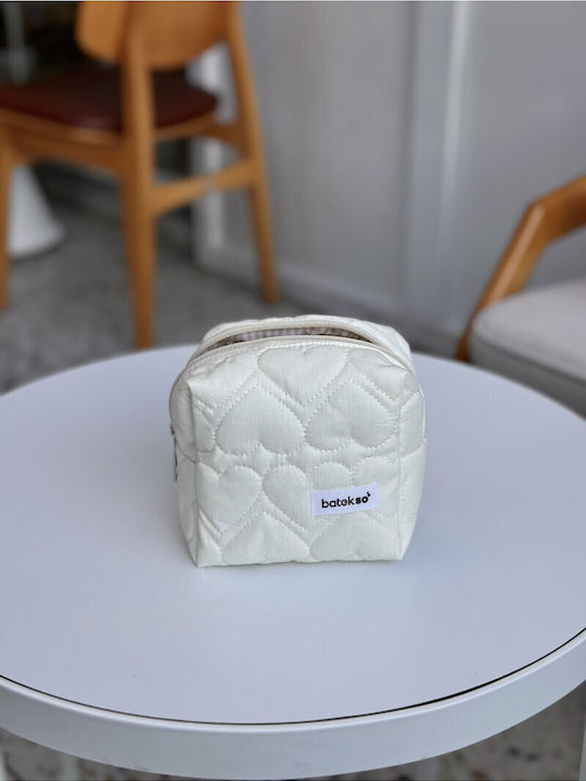 Enpapa Small Makeup Bag Heart Design Jute Ecru 13x13x9 Cm