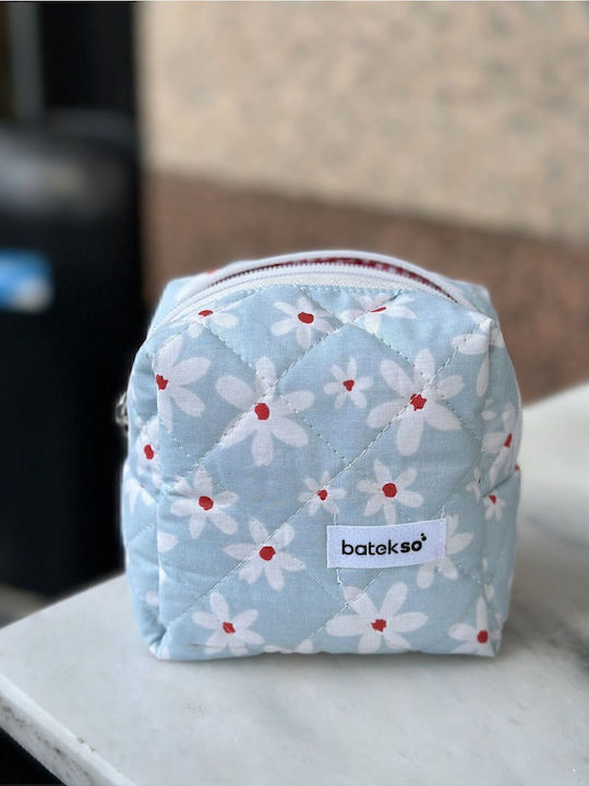 Enpapa Small Woven Straw Makeup Bag Daisy Design Light Blue Multicolored 13x13x9 Cm