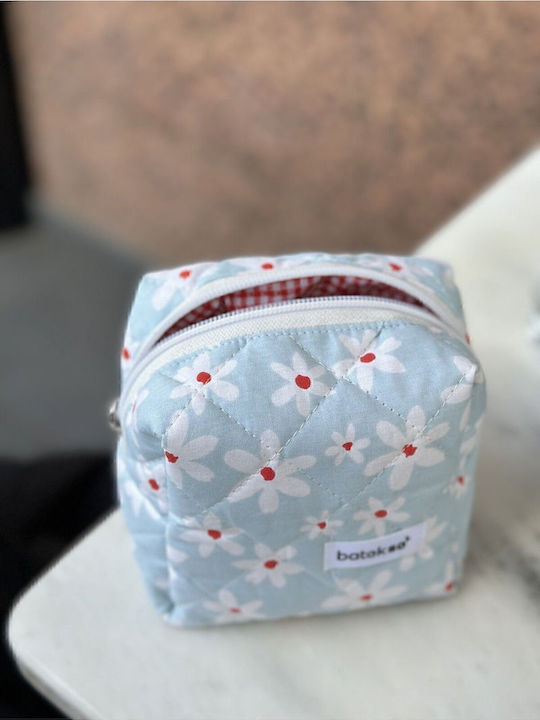 Enpapa Small Woven Straw Makeup Bag Daisy Design Light Blue Multicolored 13x13x9 Cm