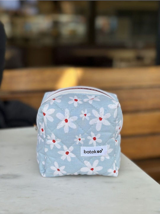 Enpapa Small Woven Straw Makeup Bag Daisy Design Light Blue Multicolored 13x13x9 Cm