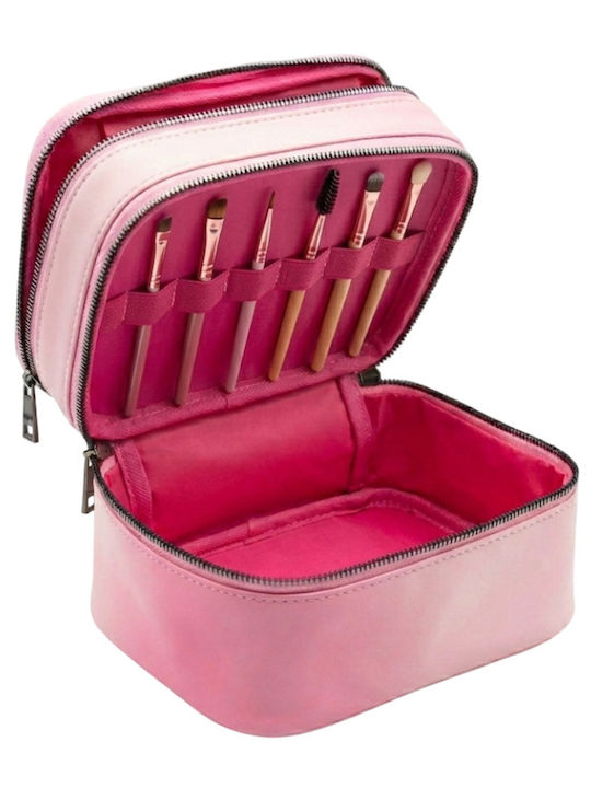 Enpapa Double Layer Large Travel Makeup Bag Functional Cosmetic Organizer Leopard Print
