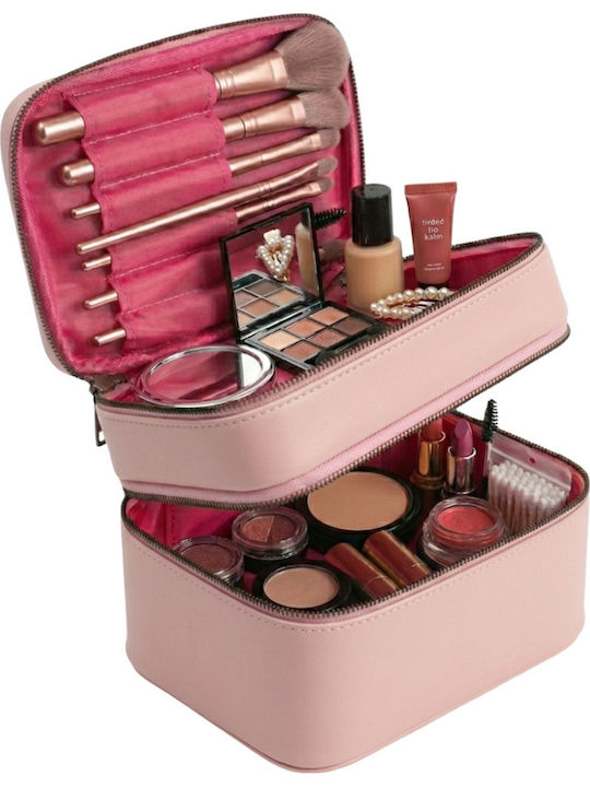 Enpapa Double Layer Large Travel Makeup Bag Functional Cosmetic Organizer Leopard Print