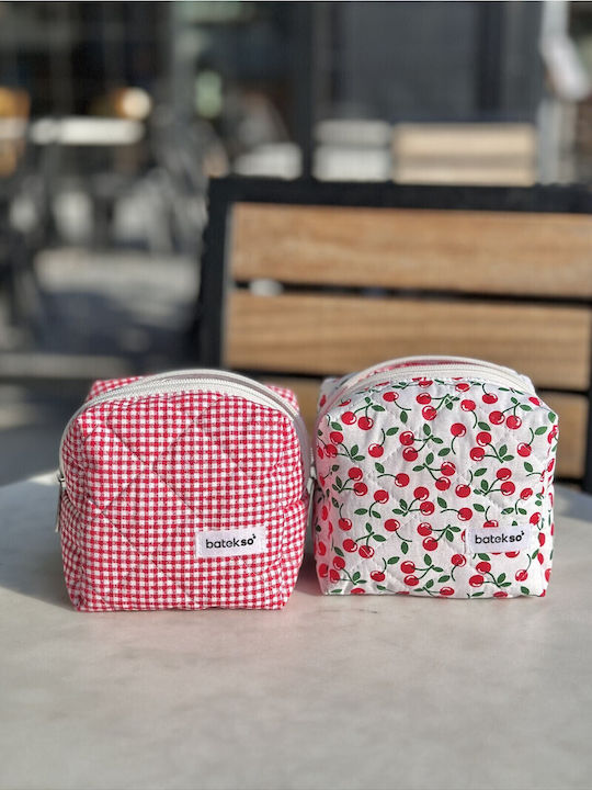 Enpapa Set 2 Pieces Small Makeup Bags Cherry Red Checked Red 13x13x9 Cm