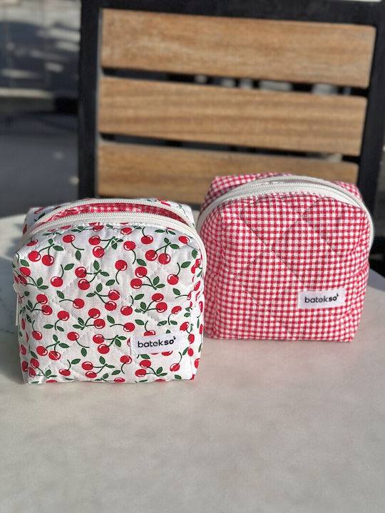 Enpapa Set 2 Pieces Small Makeup Bags Cherry Red Checked Red 13x13x9 Cm