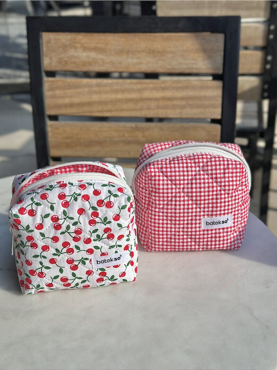 Enpapa Set 2 Pieces Small Makeup Bags Cherry Red Checked Red 13x13x9 Cm