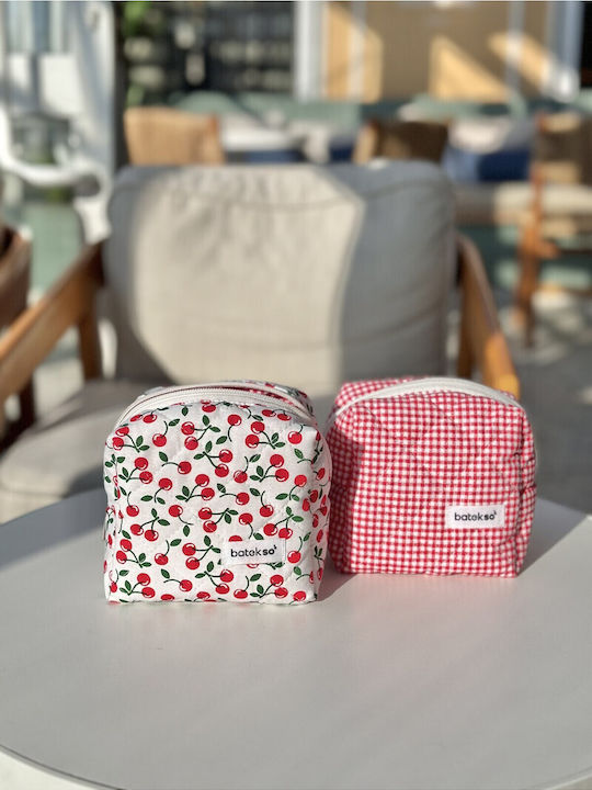 Enpapa Set 2 Pieces Small Makeup Bags Cherry Red Checked Red 13x13x9 Cm