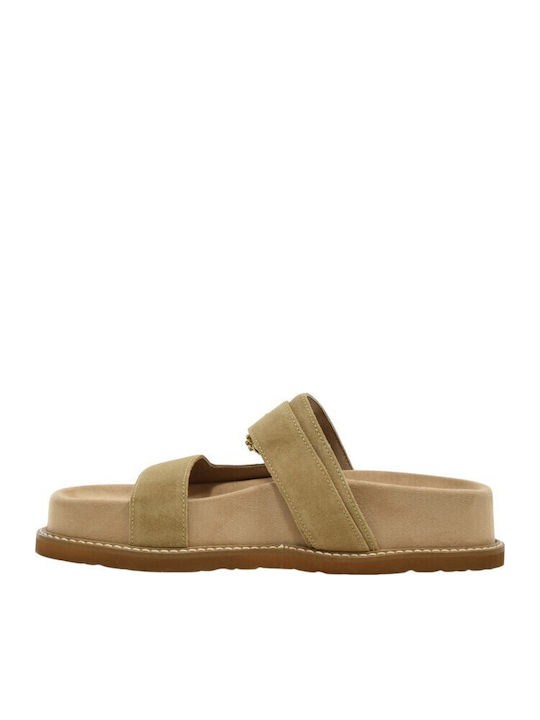 Leather Women's Flat Sandals Beige E612-Beige