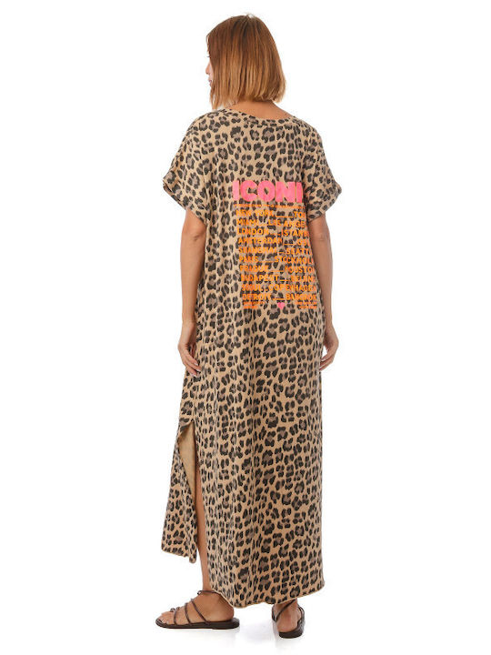 Sommer Midi T-Shirt Kleid Tierdruck