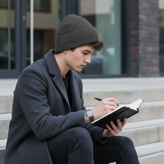 Beanie Unisex Beanie with Rib Knitting in Grey Colour
