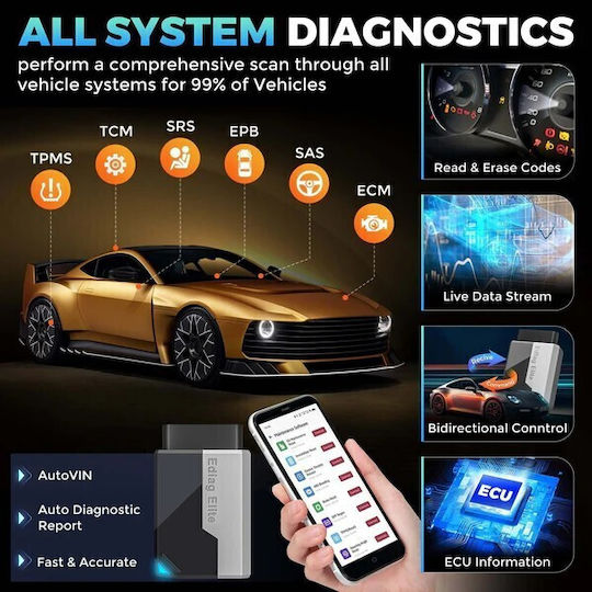 Kingbolen Ediag Elite Автомобилна Диагностика OBD 2 с Bluetooth