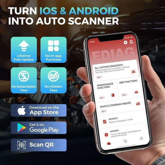Kingbolen Ediag Elite Автомобилна Диагностика OBD 2 с Bluetooth